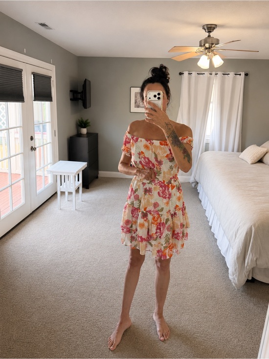 Wayf Dresses & Skirts - Wayf Cream Floral Off-Shoulder Mini Dress | Cottagecore